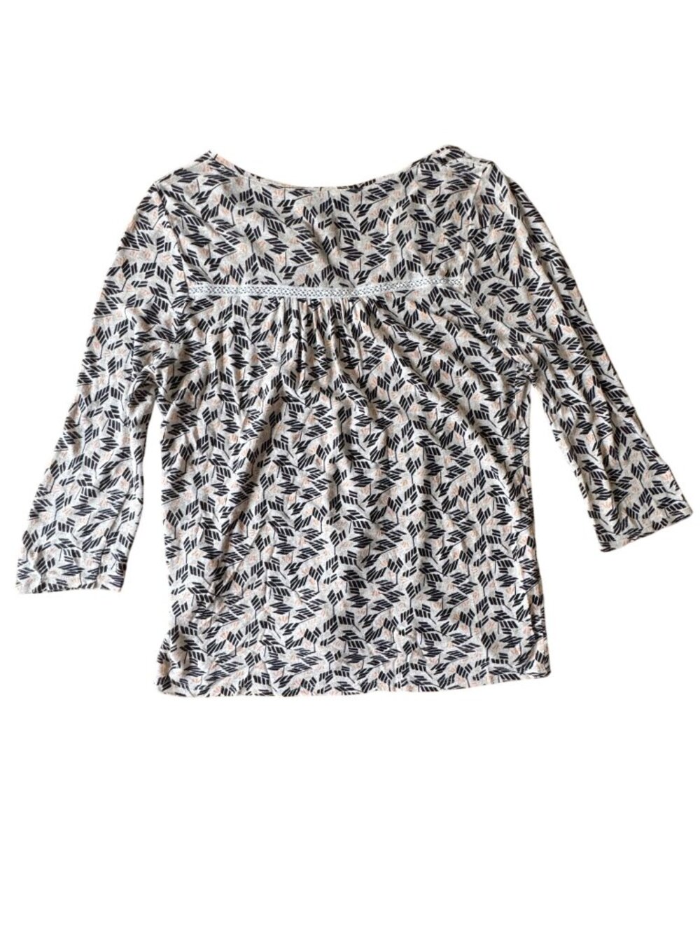 Lucky Brand Boho Top Embroidered Knit 3/4 Sleeve Leaf Print Beige/Black Size M - Picture 10 of 11